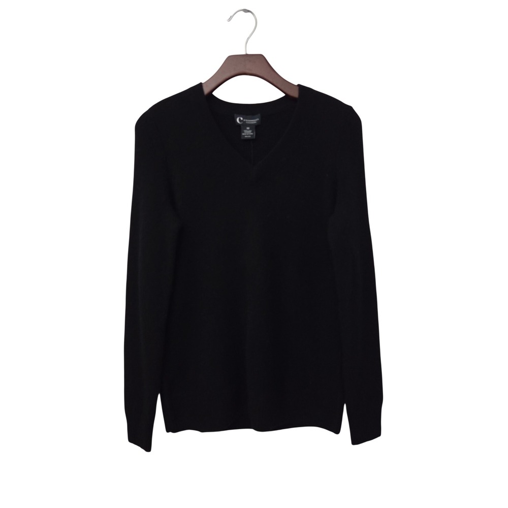C by Bloomingdale's Cashmere V-Neck Sweater Womens XS Black NWT $178 V11451
